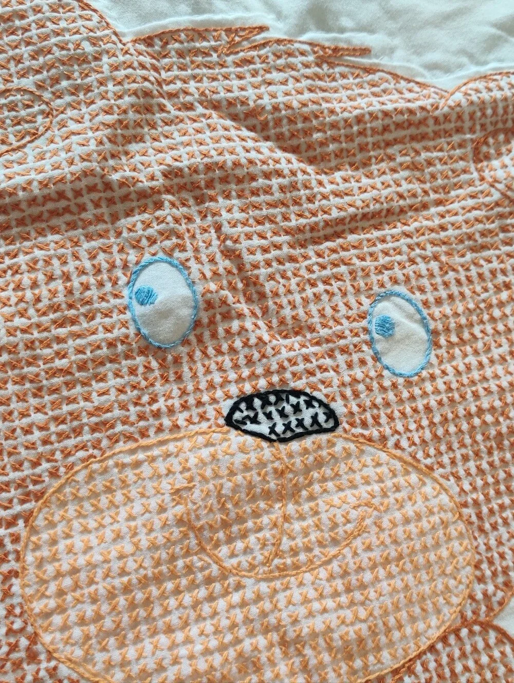 Cross Stitch Busy Bee Baby Blanket Embroidered Honey Bear Green Vintage Handmade